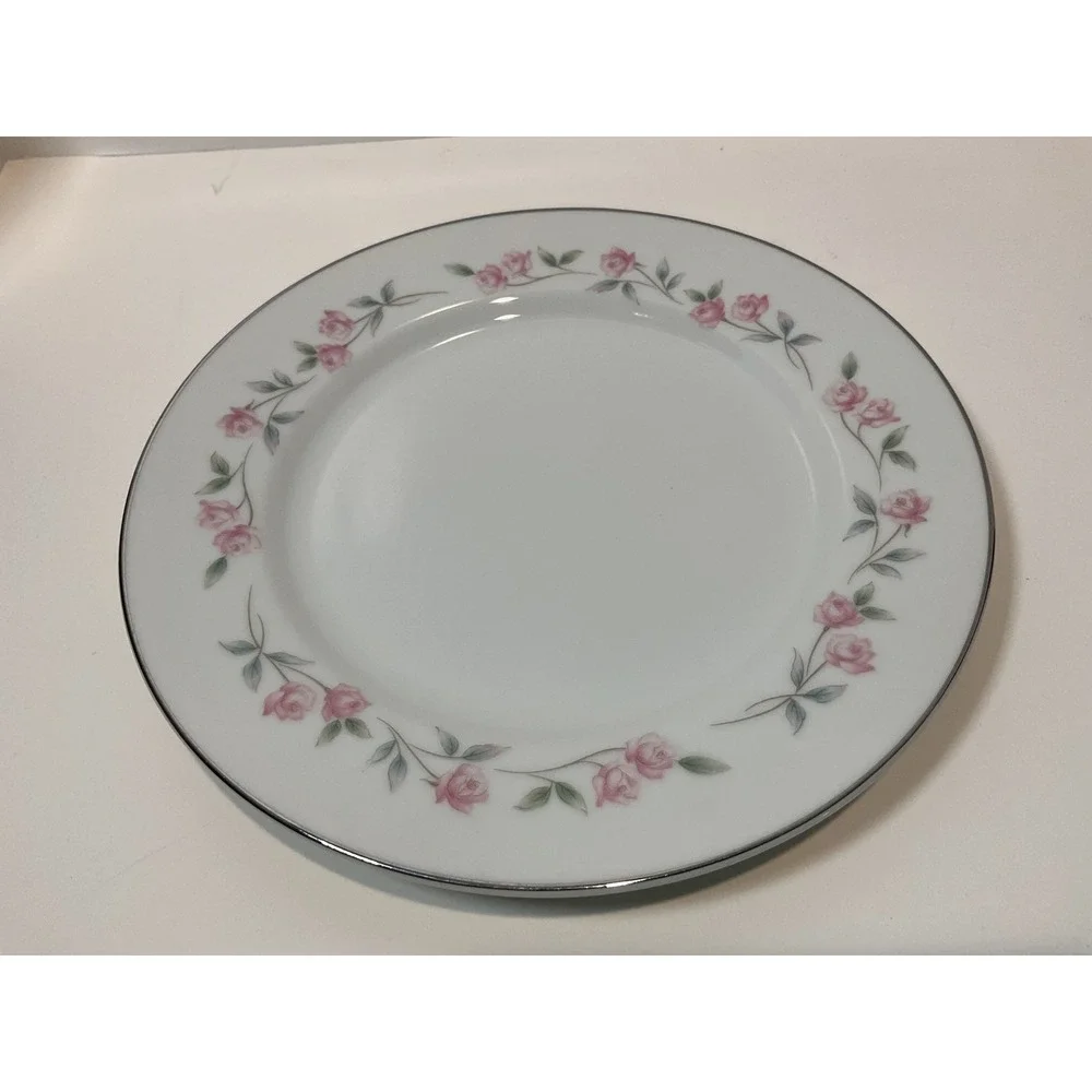 Rose‎ China Japan Nancy Rose Floral Silver Rim Dinner Plates Set of 6